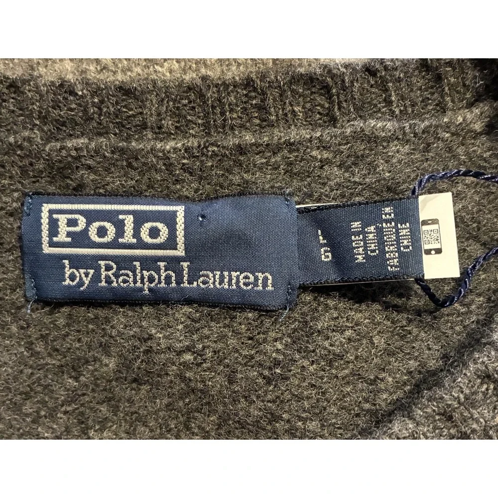 Polo Ralph Lauren Men's SZ Large Elbow-Patch Gray‎ Stripe Wool Cashmere Sweater